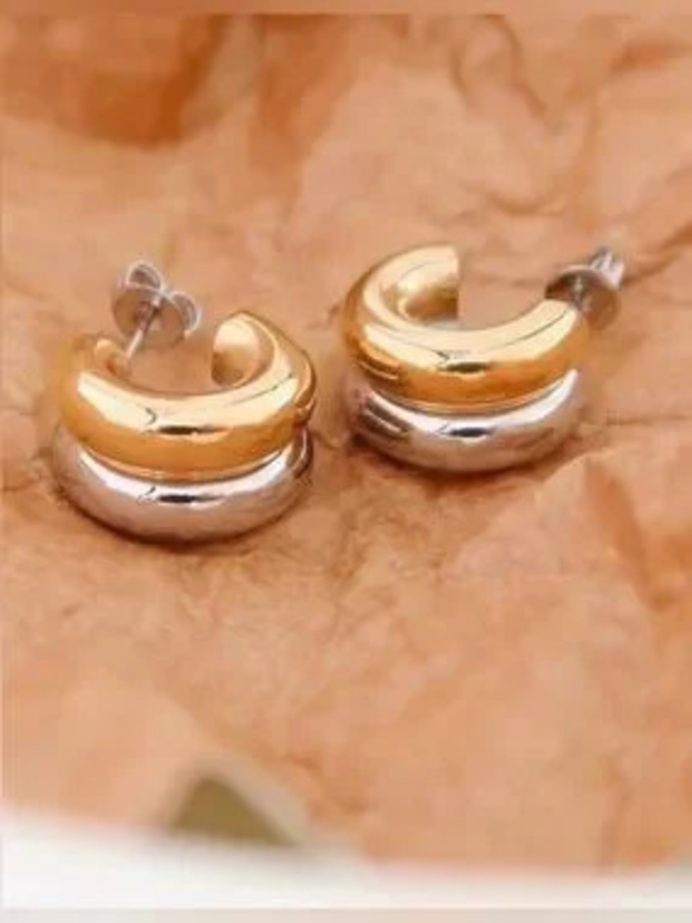 Two Tone Double C Hoop Earrings (7555)
